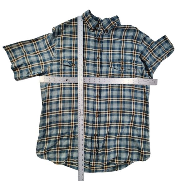 Woolrich Shirt Men's Medium Blue Plaid Button Down Short Sleeve 100% Cotton - Picture 8 of 11